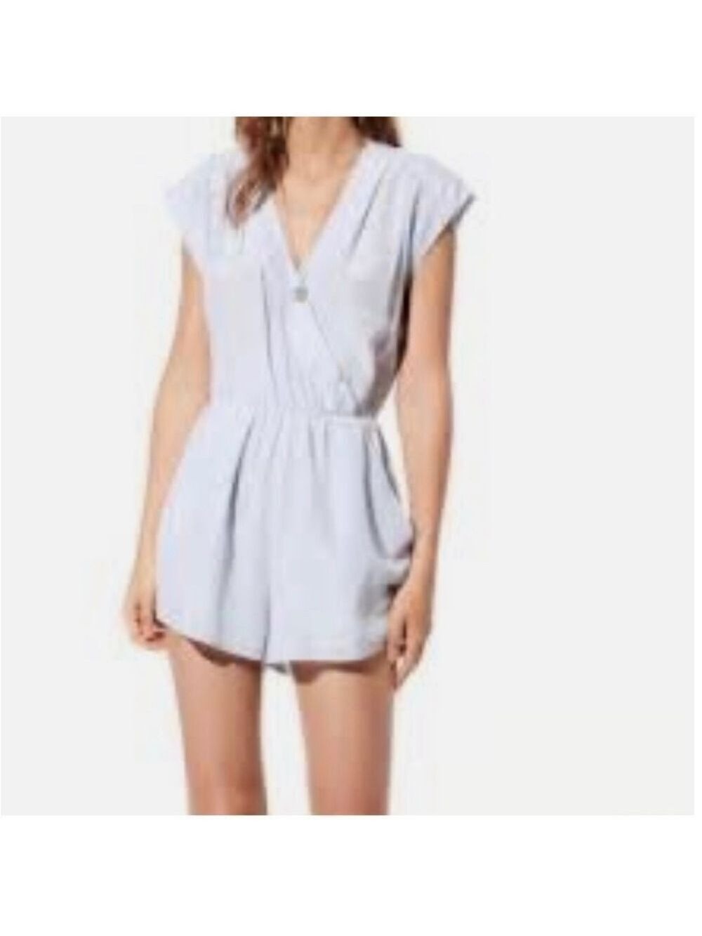 Babaton Aritzia light blue silk wrap style romper with pockets size xs - Picture 1 of 9